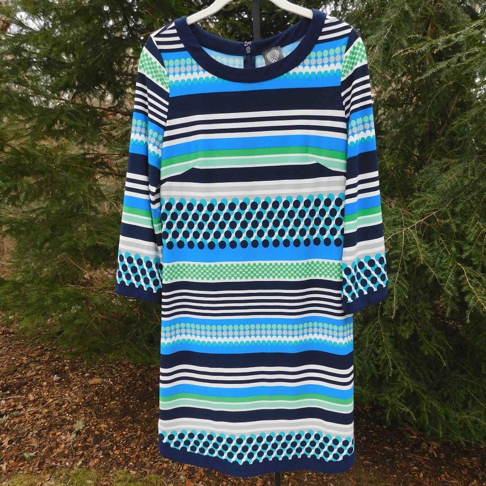 Vince Camuto Dotted Stripe Jersey Shift Dress